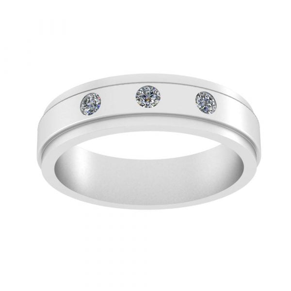 Stainless Steel Unisex 3 Diamond CZ Engagement Ring - Image 2