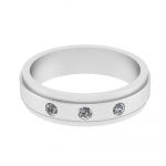 Stainless Steel Unisex 3 Diamond CZ Engagement Ring - Image 3