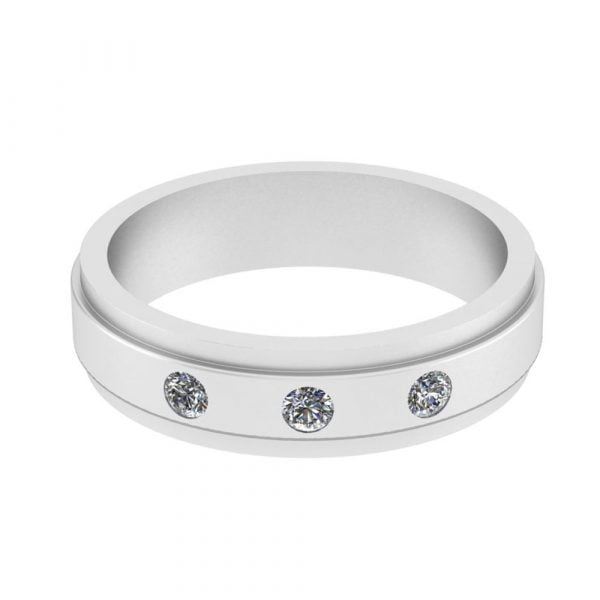 Stainless Steel Unisex 3 Diamond CZ Engagement Ring - Image 3