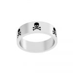 Exotic Stainless Steel Laser-etched Crossbone and Skull Biker's Unisex Ring - Image 2