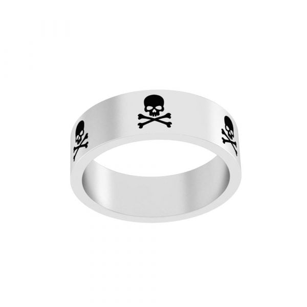 Exotic Stainless Steel Laser-etched Crossbone and Skull Biker's Unisex Ring - Image 2