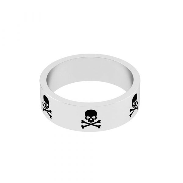 Exotic Stainless Steel Laser-etched Crossbone and Skull Biker's Unisex Ring - Image 3