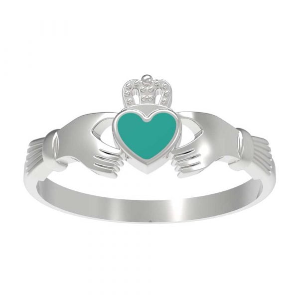 Green Enamel Vintage Celtic Sacred Heart Stainless Steel Claddagh Fede Engagement Ring - Image 2