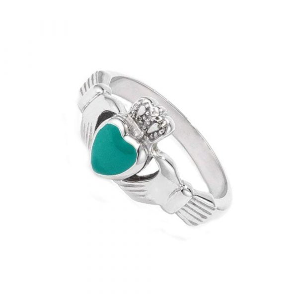 Green Enamel Vintage Celtic Sacred Heart Stainless Steel Claddagh Fede Engagement Ring - Image 4