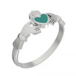 Green Enamel Vintage Celtic Sacred Heart Stainless Steel Claddagh Fede Engagement Ring