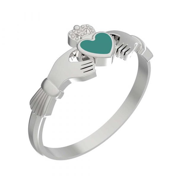 Green Enamel Vintage Celtic Sacred Heart Stainless Steel Claddagh Fede Engagement Ring - Image 1