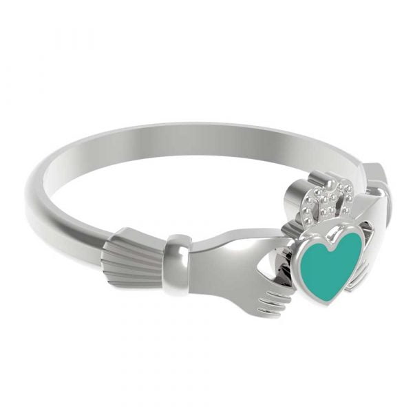 Green Enamel Vintage Celtic Sacred Heart Stainless Steel Claddagh Fede Engagement Ring - Image 3