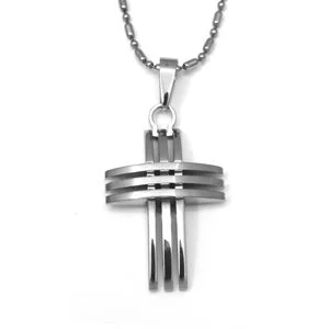 Stainless Steel 3 Bar Mens Cross Pendant - Image 1