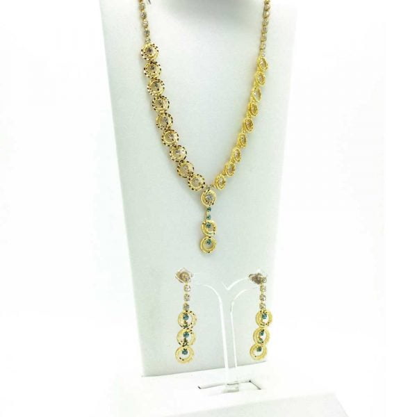 XHF07008.jpg Victorian Rhinestone Gold Chandelier Necklace Set - Image 1