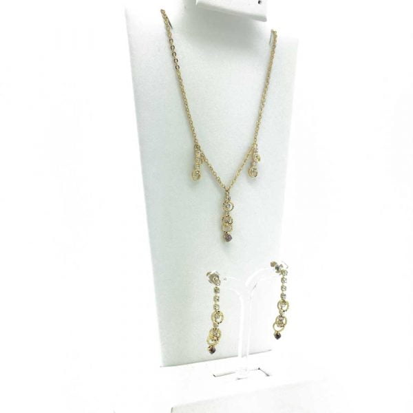 XHF07011.jpg Victorian Rhinestone Gold Chandelier Necklace Set - Image 1