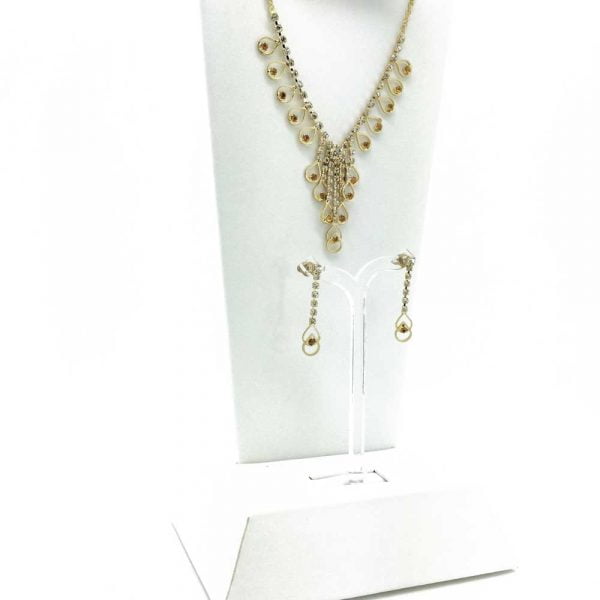 XHF07015.jpg Victorian Rhinestone Gold Chandelier Necklace Set - Image 1