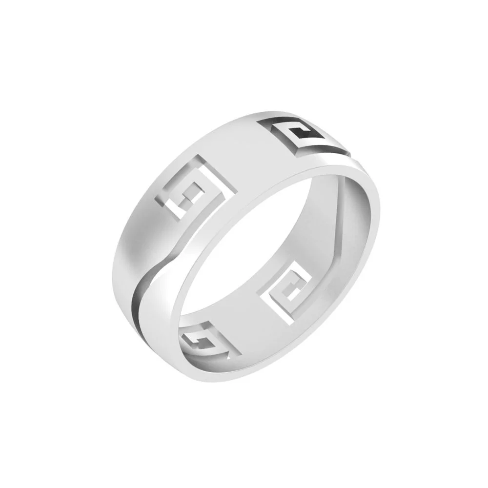 XHR0091-4 Stainless Steel Laser-cut Greek Eternity Ring - Image 1