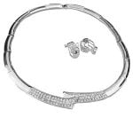 Art Deco Diamond Accented Gold Collar Necklace and Earrings Set - Image 2