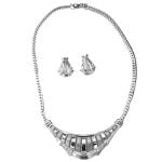 Mid-Century Diamond Accented Gold Choker Necklace and Earrings Set - Image 2